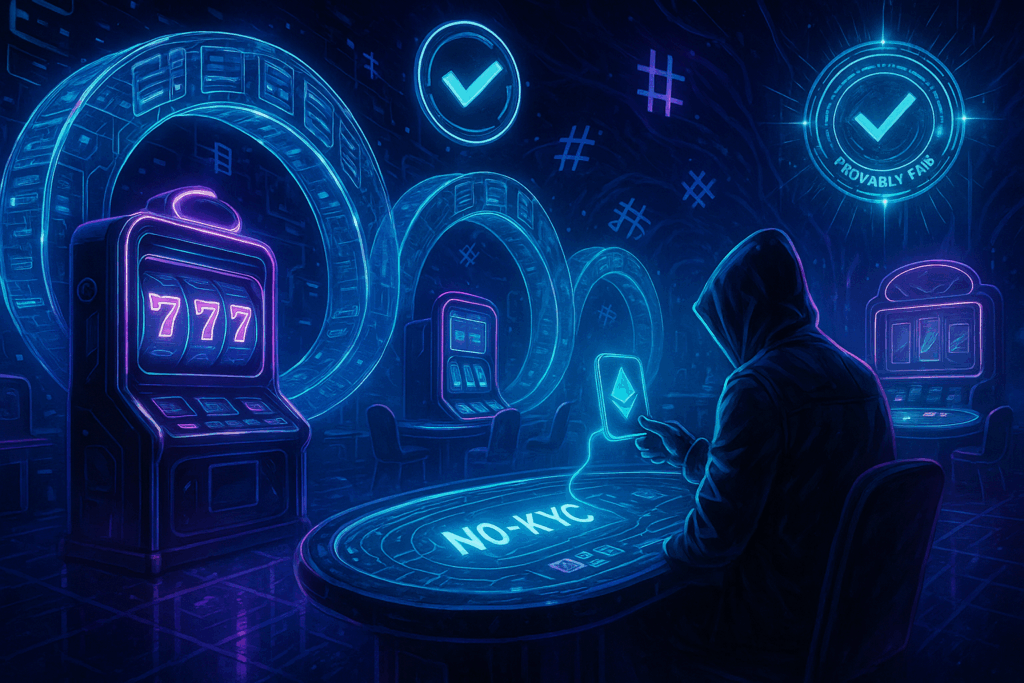 A digital image about the rise in decentralized crypto casinos using web3 technology in the GambleFi industry.
